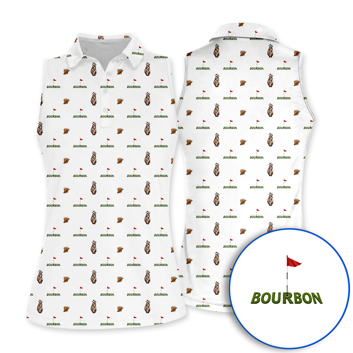 Bourbon & Cigar Golf Shirt, Whiskey Golf Pattern Polos, Funny Bourbon Gift For Golfers