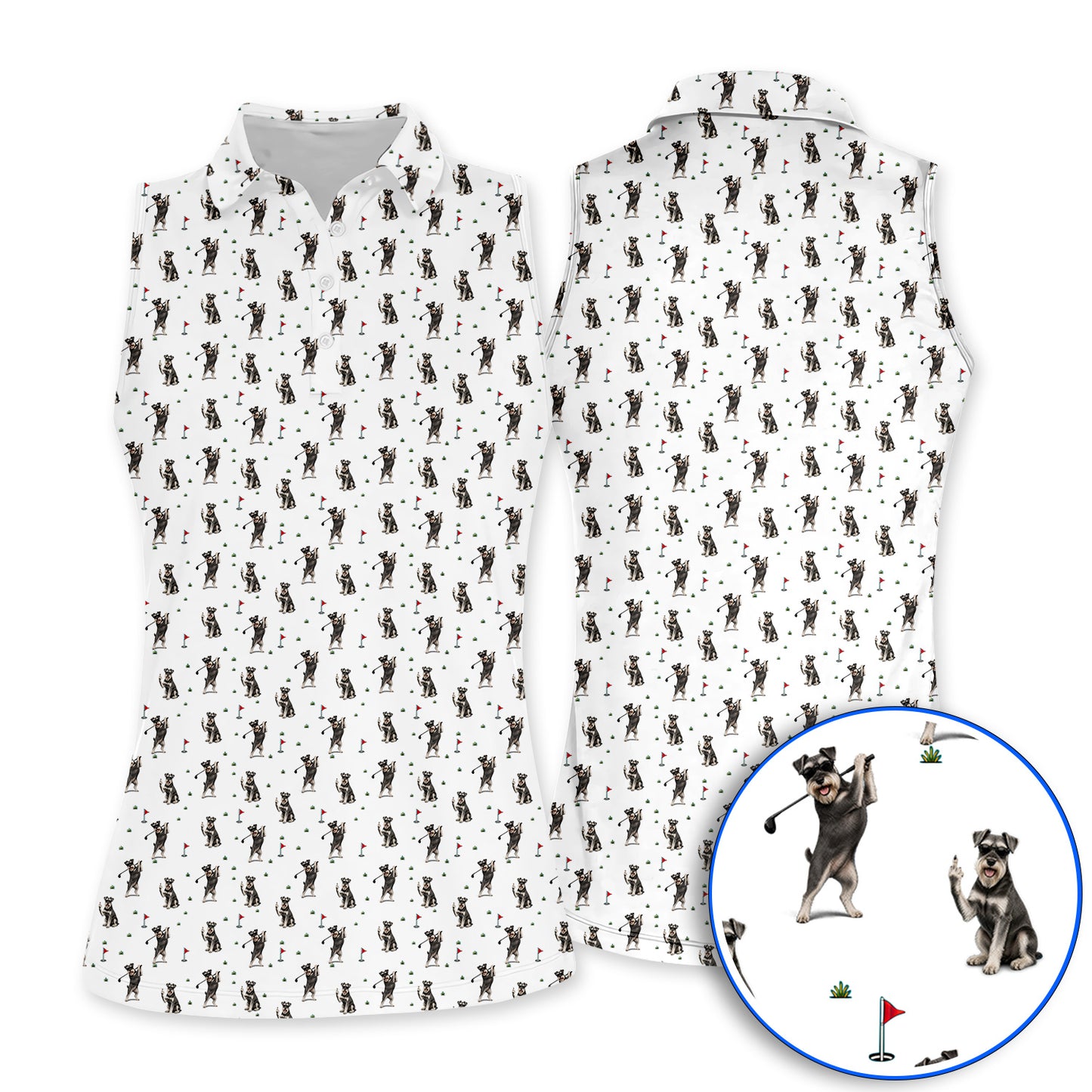 Miniature Schnauzer Golf Polos, Funny Schnauzer Pattern Golf Shirt, Dog Lover Gift For Golfers