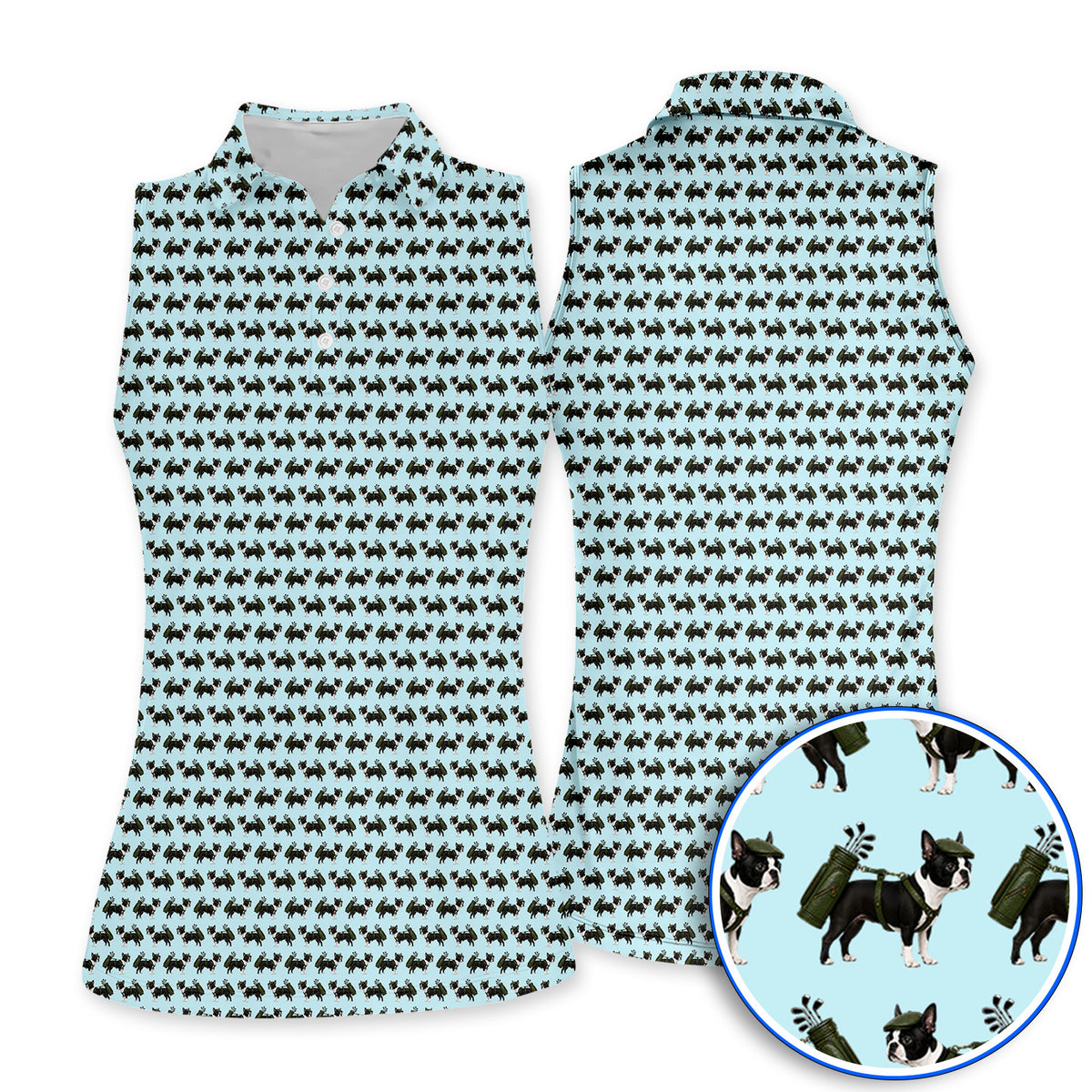 Crazy Boston Terrier Pattern Golf Shirt, Boston Terrier Golf Polos, Golf Gift For Golfer