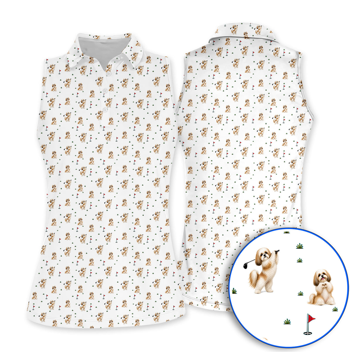 Funny Shih Tzu Golf Polos, Cute Shih Tzu Pattern Golf Shirt, Golf Gift For Dog Lovers
