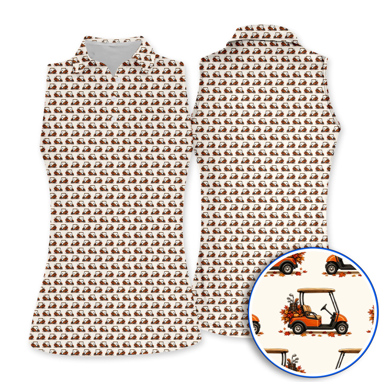 Fall Pattern Golf Shirt, Autumn Golf Cart Polos, Funny Golf Gift For Golfer