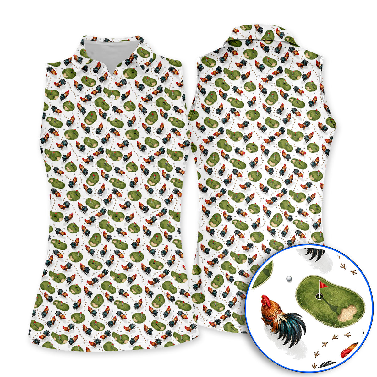 Vintage Rooster Golf Polos, Chicken Pattern Golf Shirt For Rooster Lovers, Golf Gift For Golfers