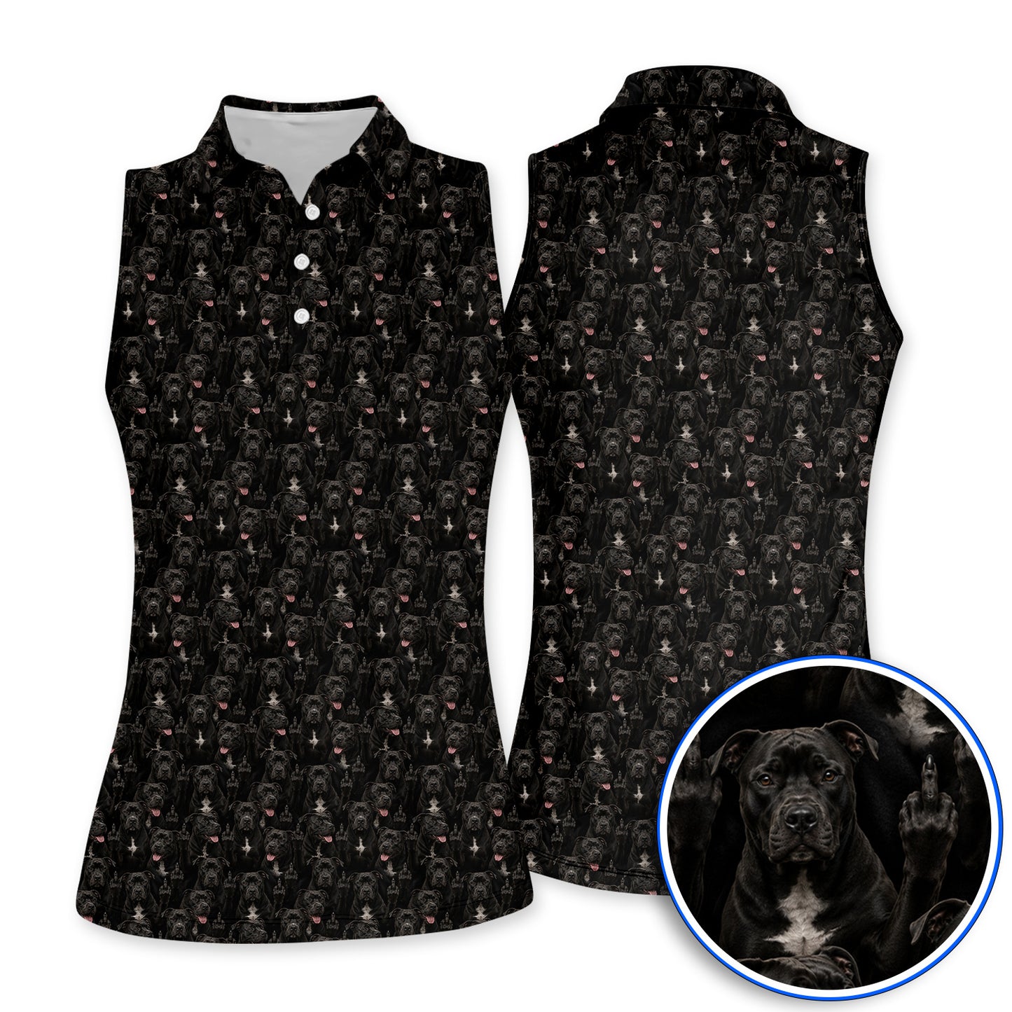 Pit Bull Middle Finger Golf Polos, Funny Pit Bull Pattern Golf Shirt for Dog Lovers, Golf Gift For Golfer