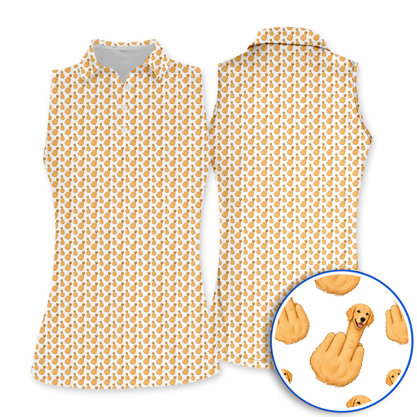 Golden Retriever Middle Finger Golf Shirt, Funny Dog Pattern Golf Polos, Crazy Golf Gift For Golfer