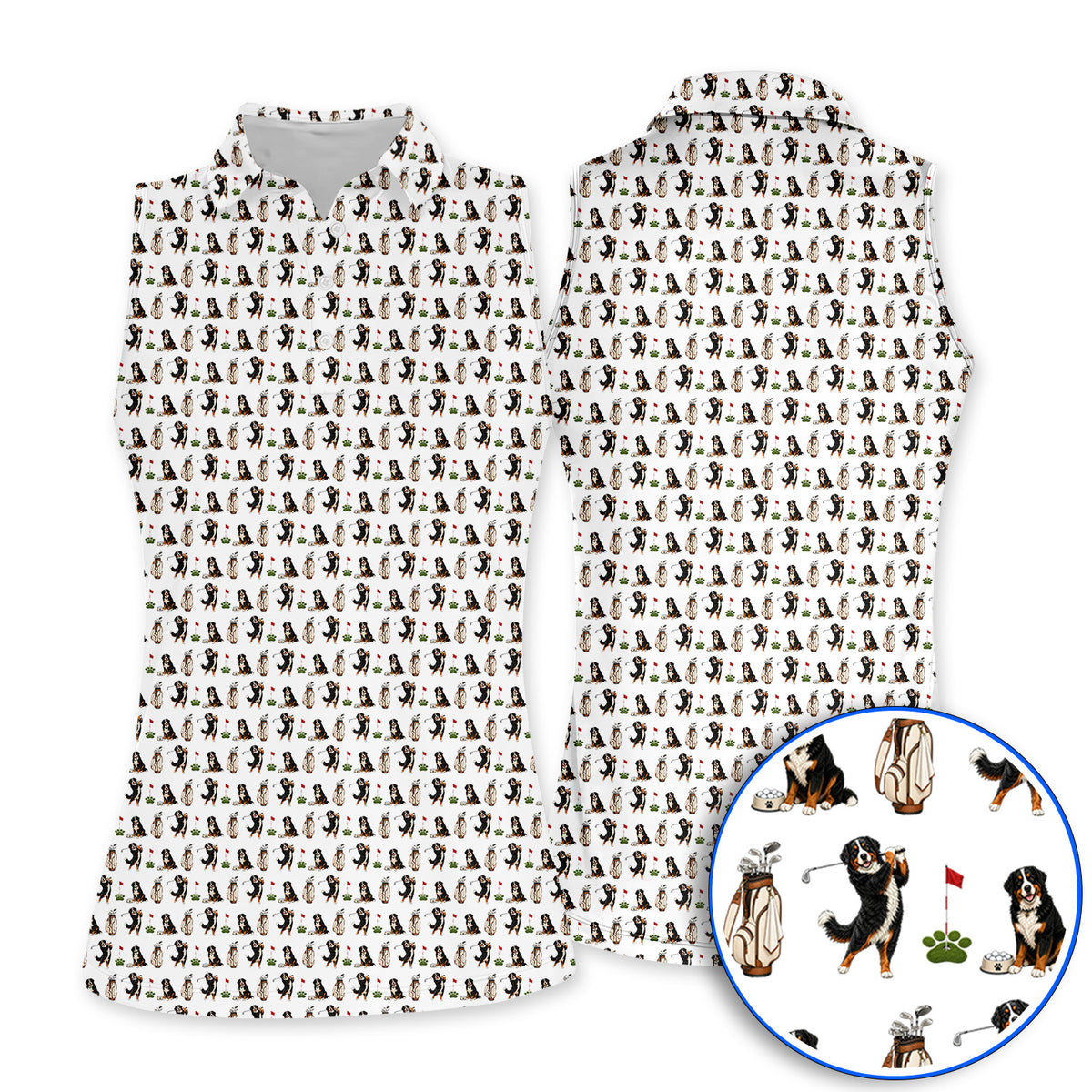 Bernese Mountain Dog Golf Pattern Polos, Bernese Golf Shirt, Dog Lover Golf Gift