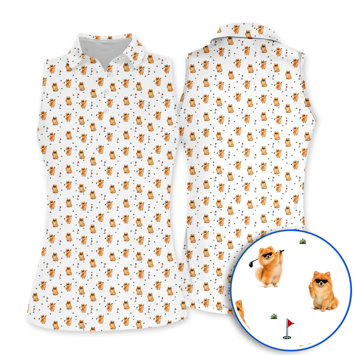 Golden Pomeranian Pattern Golf Polos, Cute Pomeranian Dog Golf Shirt, Golf Gift For Golfer