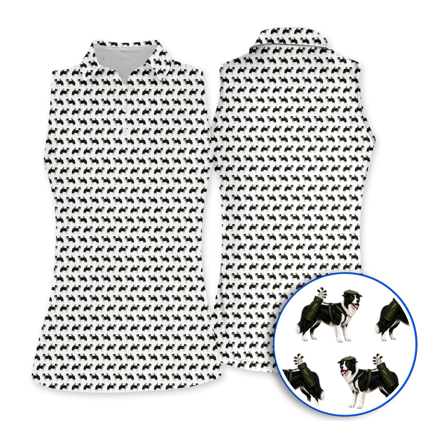 Funny Border Collie Golf Polos, Border Collie Pattern Golf Shirt for Golfer, Dog Lovers Golf Gift