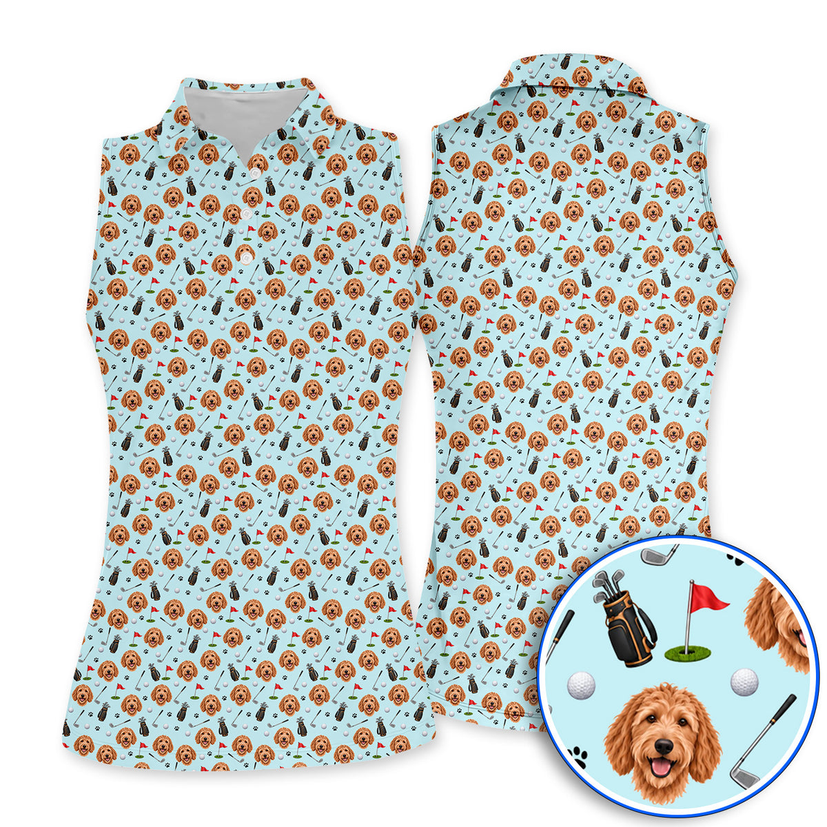 Goldendoodle Golf Polos, Crazy Doodle Dog Pattern Golf Shirt, Golf Gift For Golfers