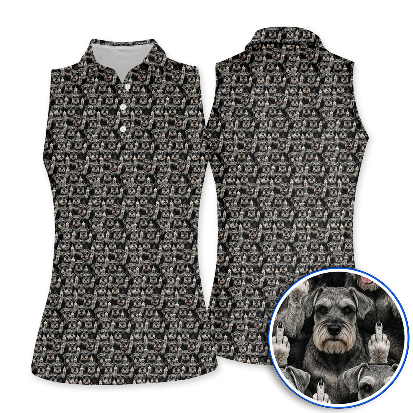 Miniature Schnauzer Middle Finger Golf Polos, Funny Mini Schnauzer Pattern Golf Shirt, Golf Gift For Golfer