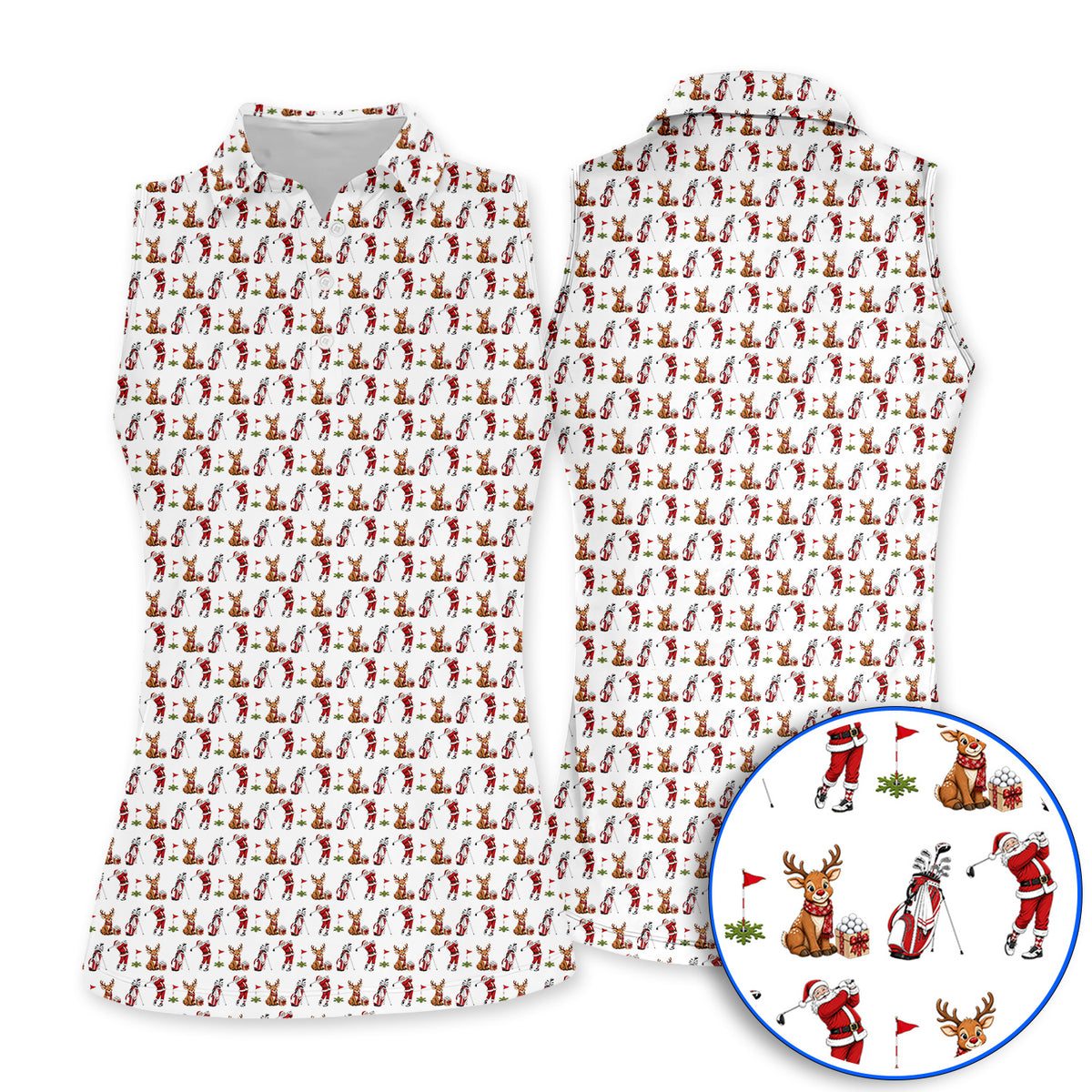 Christmas Golf Pattern Polos, Santa Reindeer Golf Shirt, Xmas Gift For Golfers