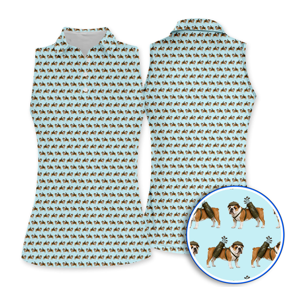 Bulldog Pattern Golf Shirt, English Bulldog Golf Polos, Funny Golf Gift For Golfer