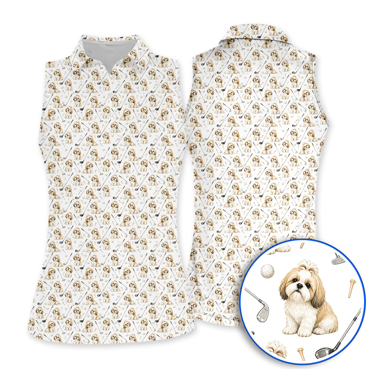 Shih Tzu Golf Shirt, Cute Shih Tzu Pattern Golf Polos, Crazy Golf Gift For Golfer