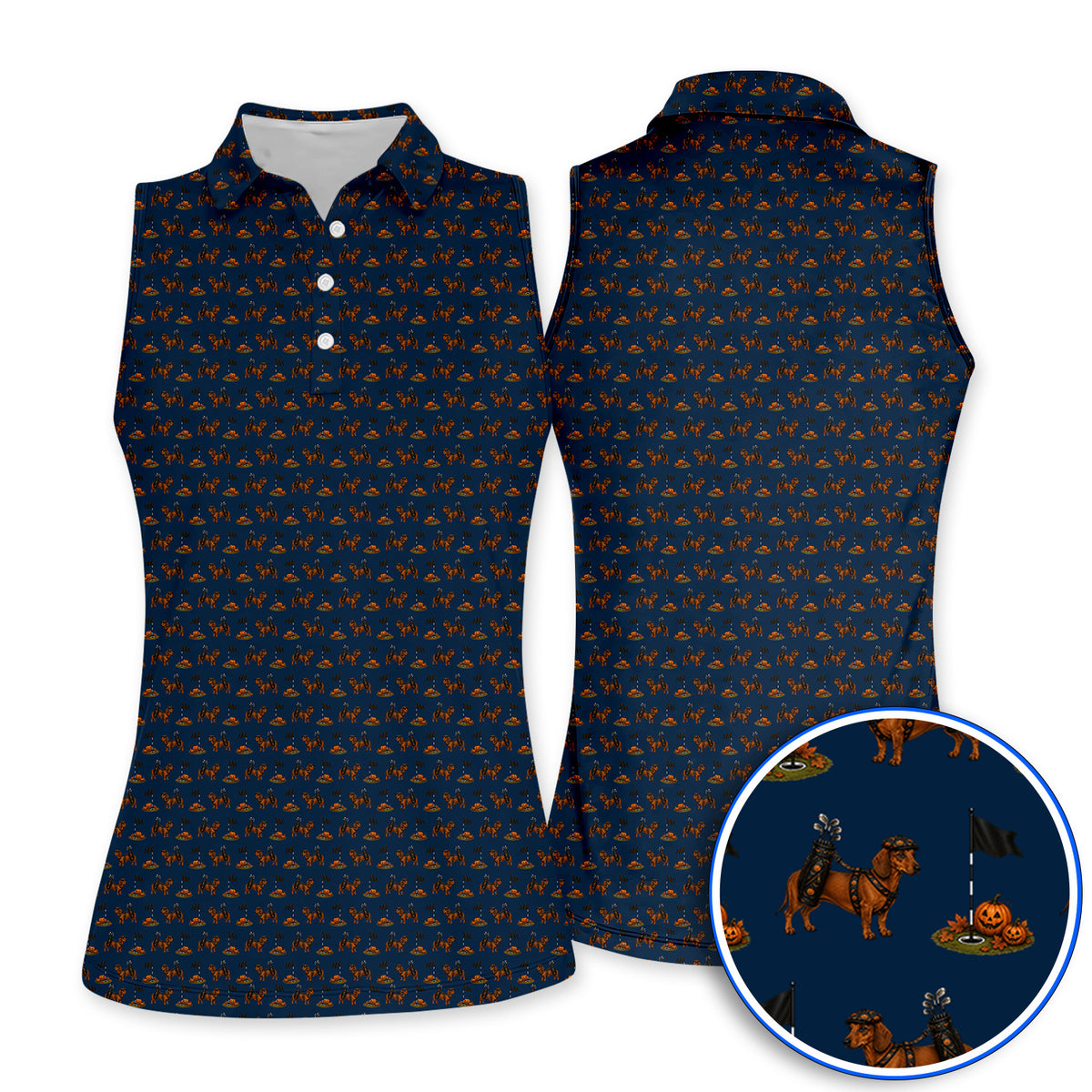 Funny Dachshund Golf Shirt, Halloween Wiener Dog Pattern Golf Polos, Golf Gift for Golfer