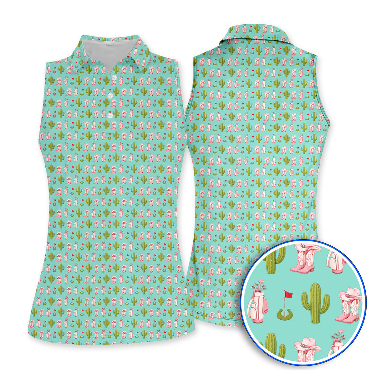 Cowgirl Pattern Golf Polos, Western Cactus Golf Shirt, Golf Gifr For Golfers