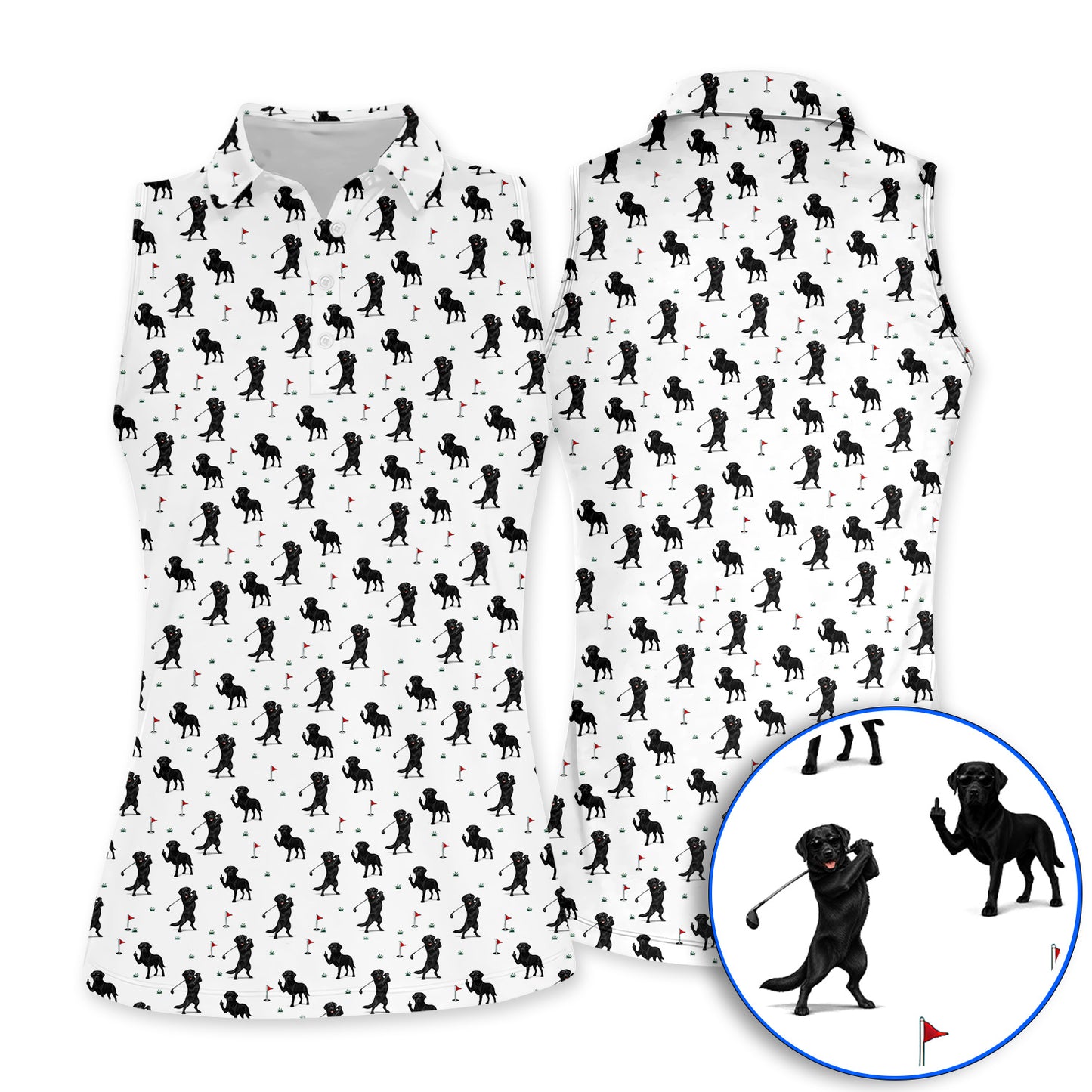 Funny Black Labrador Golf Polos, Lab Dog Pattern Golf Shirt, Crazy Golf Gift For Golfer