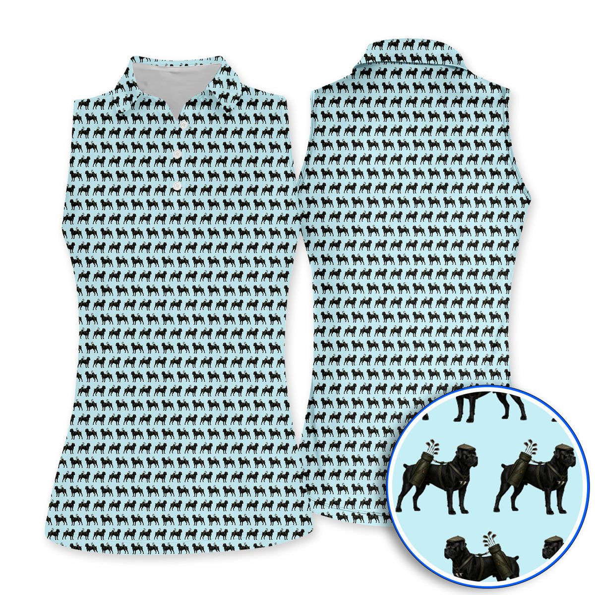 Cane Corso Pattern Golf Polos, Black Cane Corso Golf Shirt for Dog Lovers, Crazy Golf Gift for Golfers