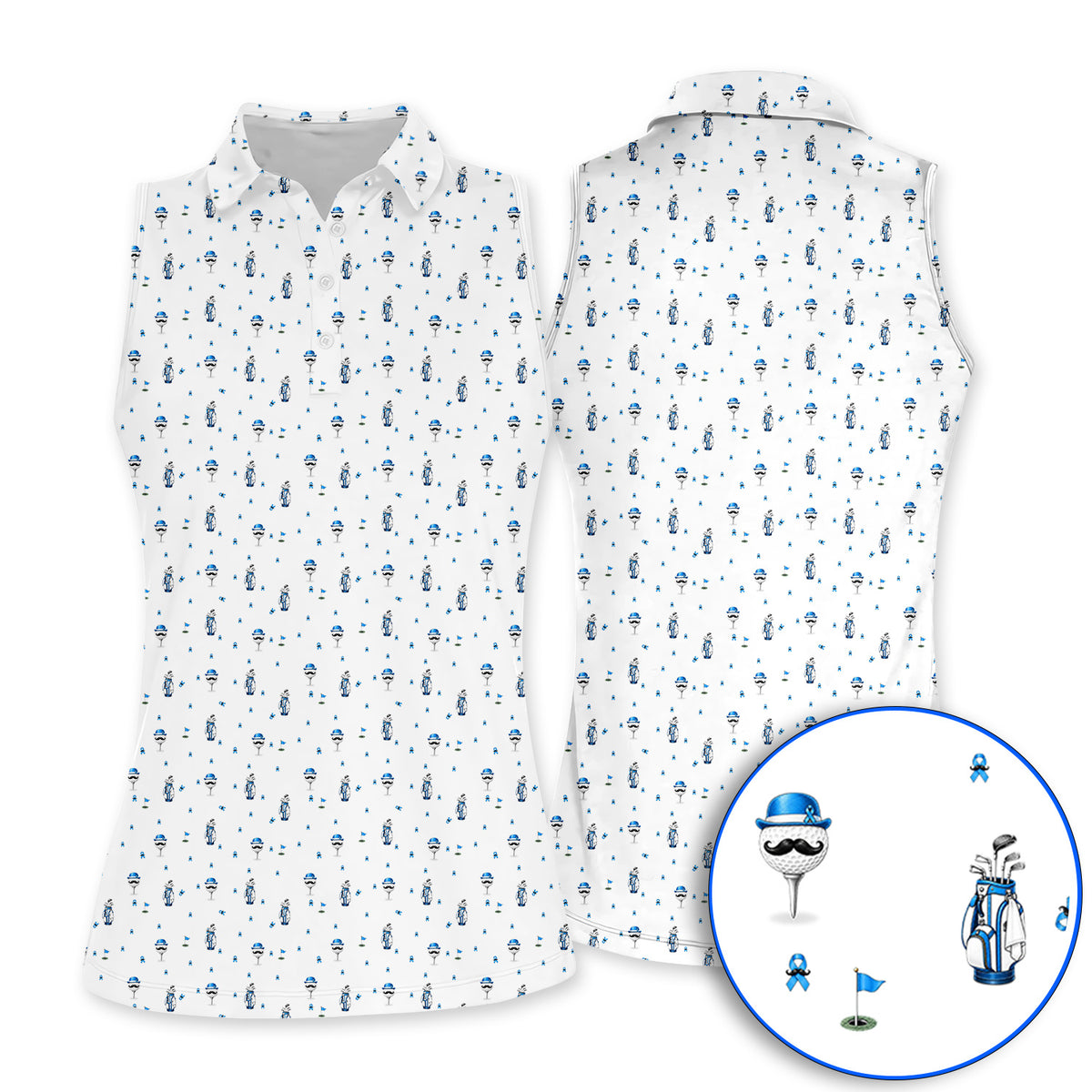 Blue Ribbon Golf Shirt, Prostate Cancer Awareness Golf Polos, Golf Gift for Golfer