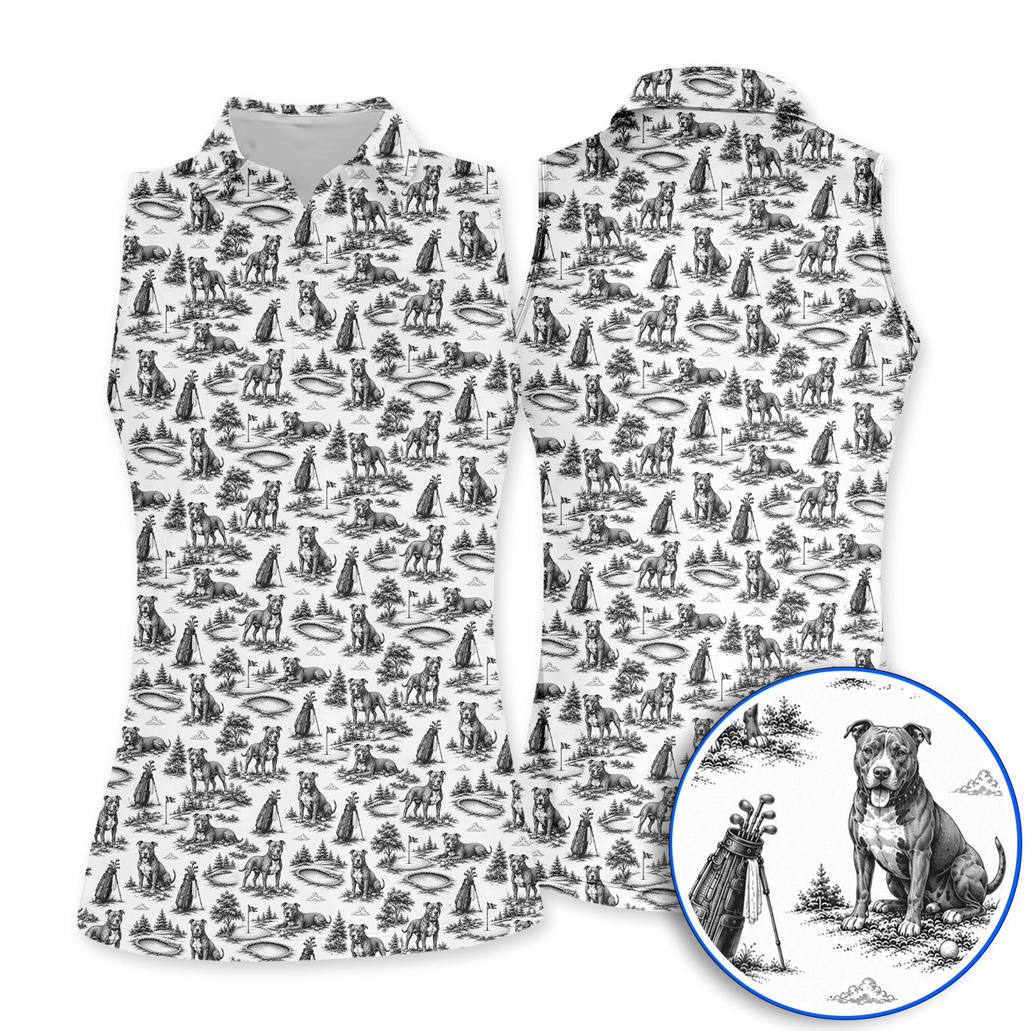 Crazy Pit Bull Golf Polos For Golfer, Toile de Jouy Pit Bull Pattern Golf Shirt, Dog Lover Golf Gift