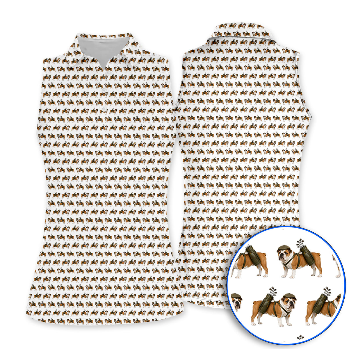 Bulldog Pattern Golf Shirt, English Bulldog Golf Polos, Funny Golf Gift For Golfer