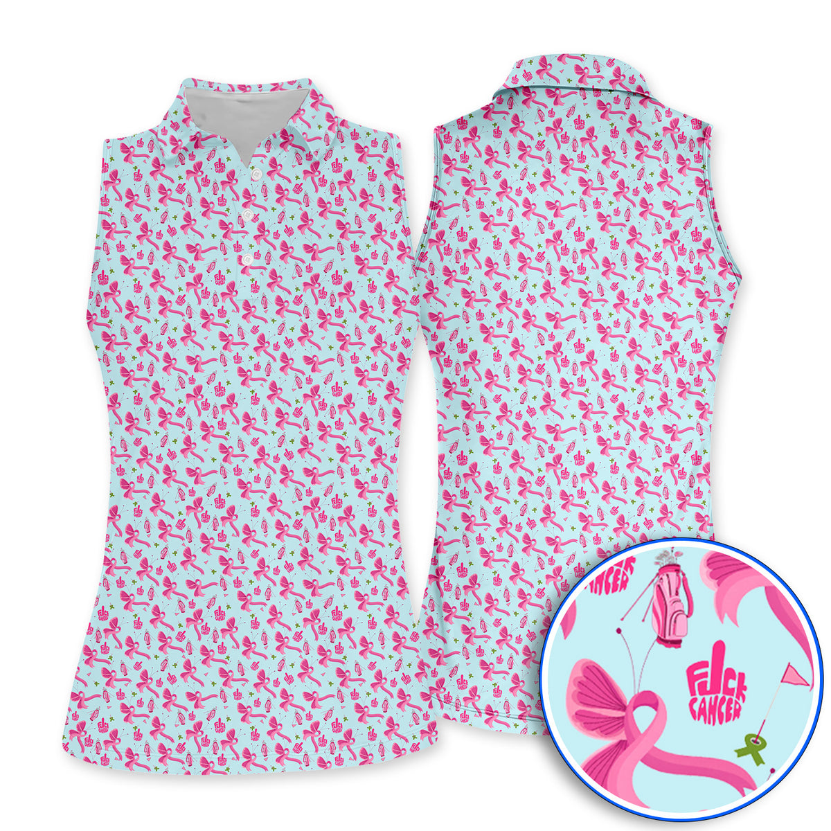 Fight With Every Swing Breast Cancer Awareness Golf Polos, Pink Ribbon & Golf Pattern Shirt, Support Gift for Golfers