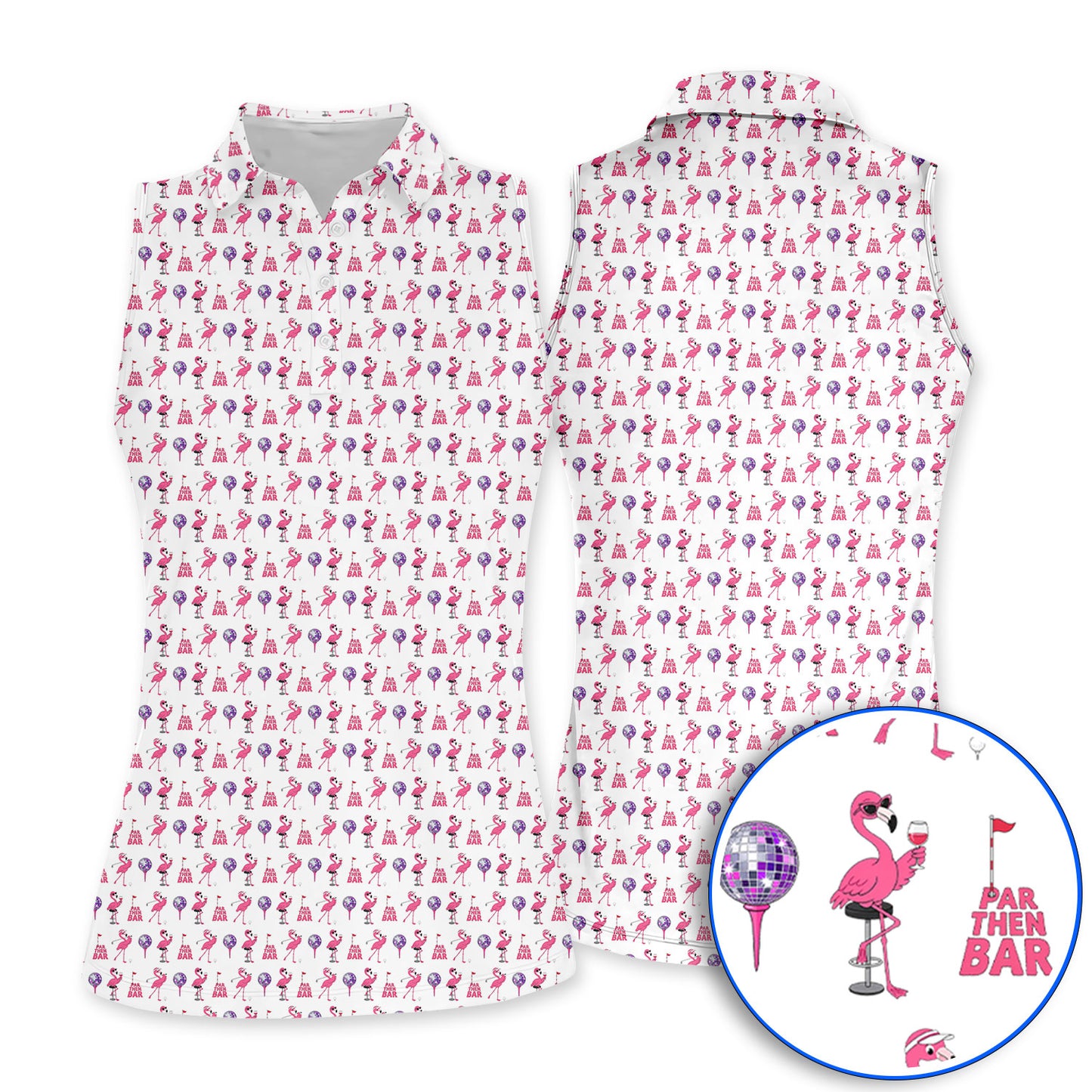 Funny Tropical Flamingo Pattern Golf Shirt, Pink Flamingo Bird Golf Polos, Unique Summer Golf Gift For Golfer
