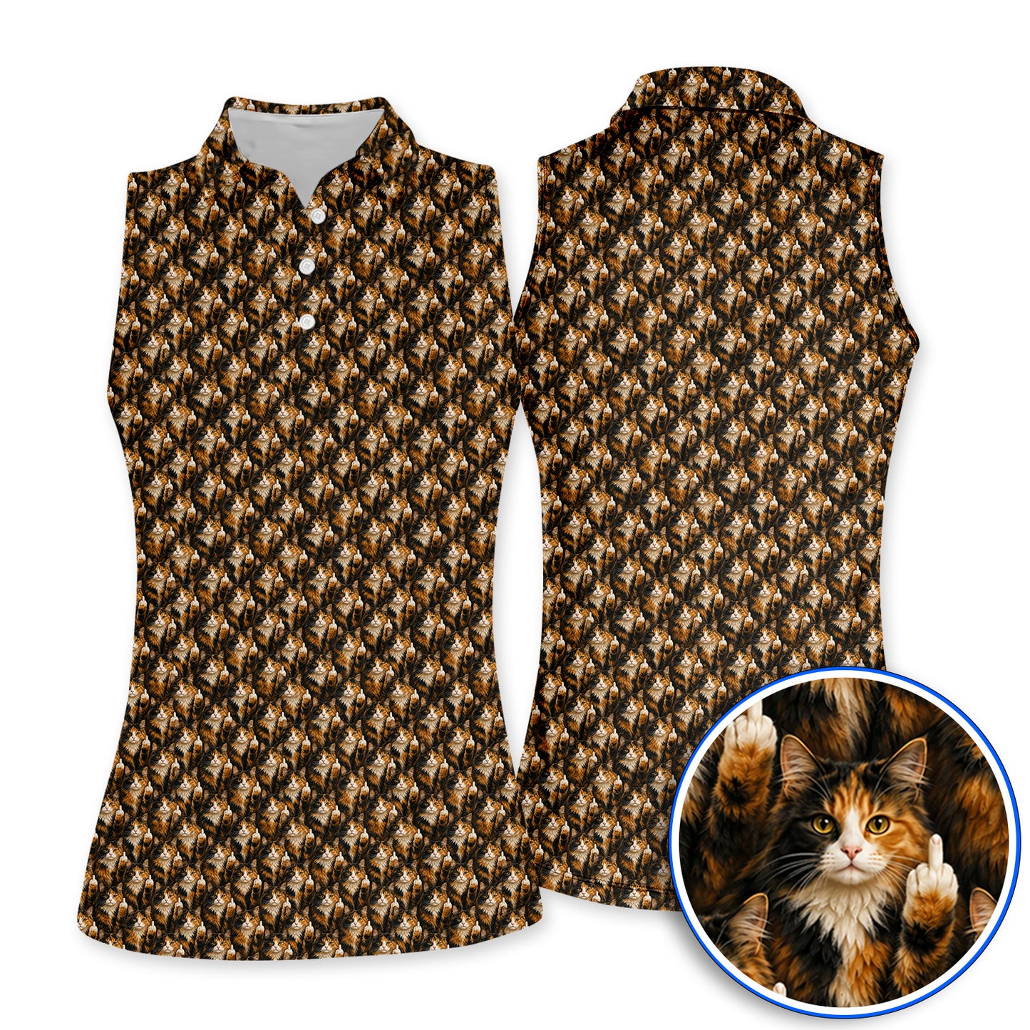 Calico Longhair Cat Golf Polos, Funny Calico Cat Pattern Golf Shirt, Golfer Gift for Cat Lovers