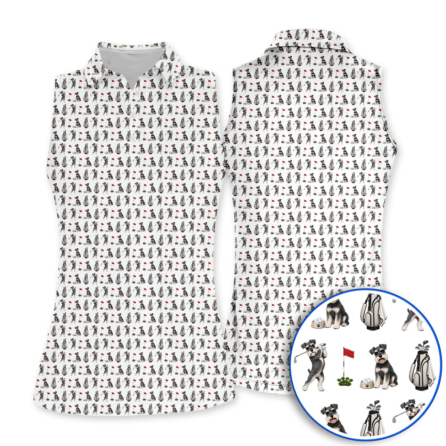 Funny Miniature Schnauzer Golf Shirt, Schnauzer Pattern Golf Polos, Gift For Golf Lovers