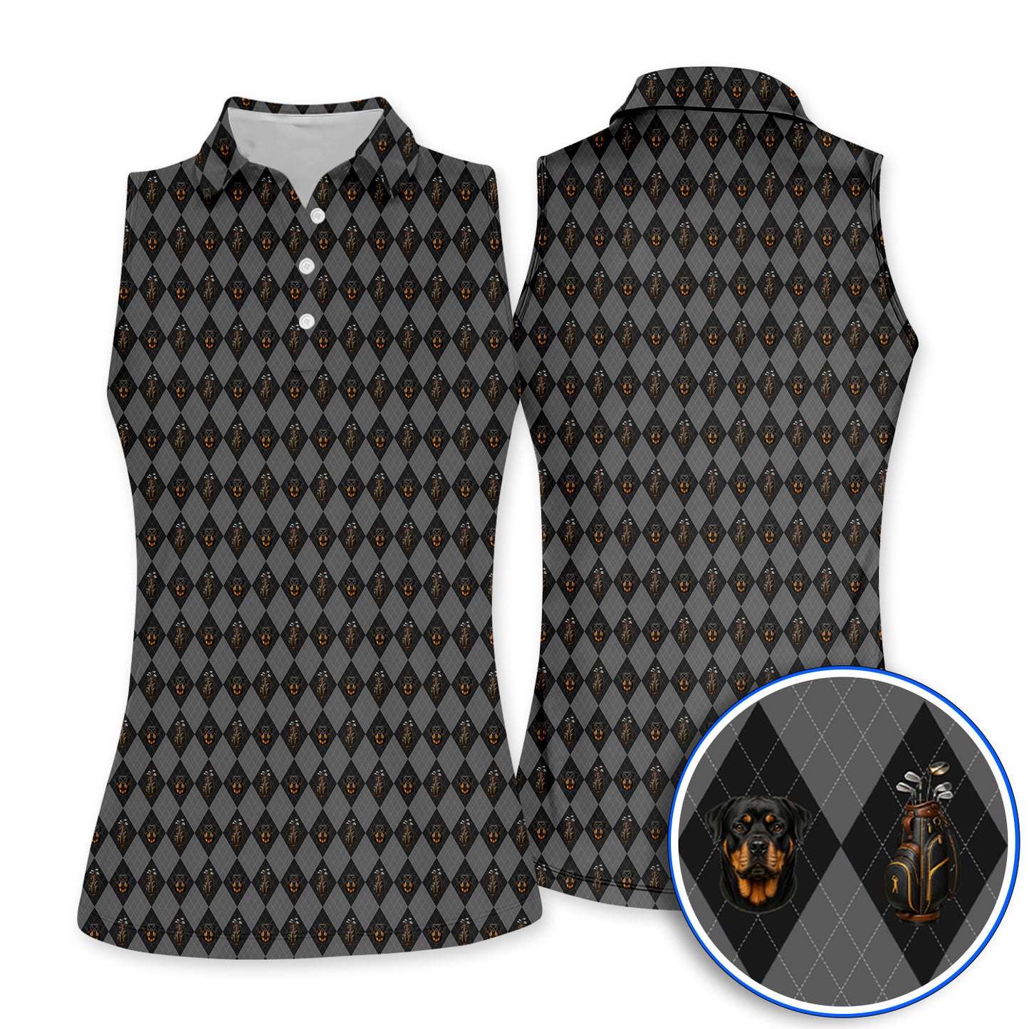 Rottweiler Argyle Pattern Golf Polos, Crazy Rottweiler Golf Shirt, Dog Lover Golf Gift