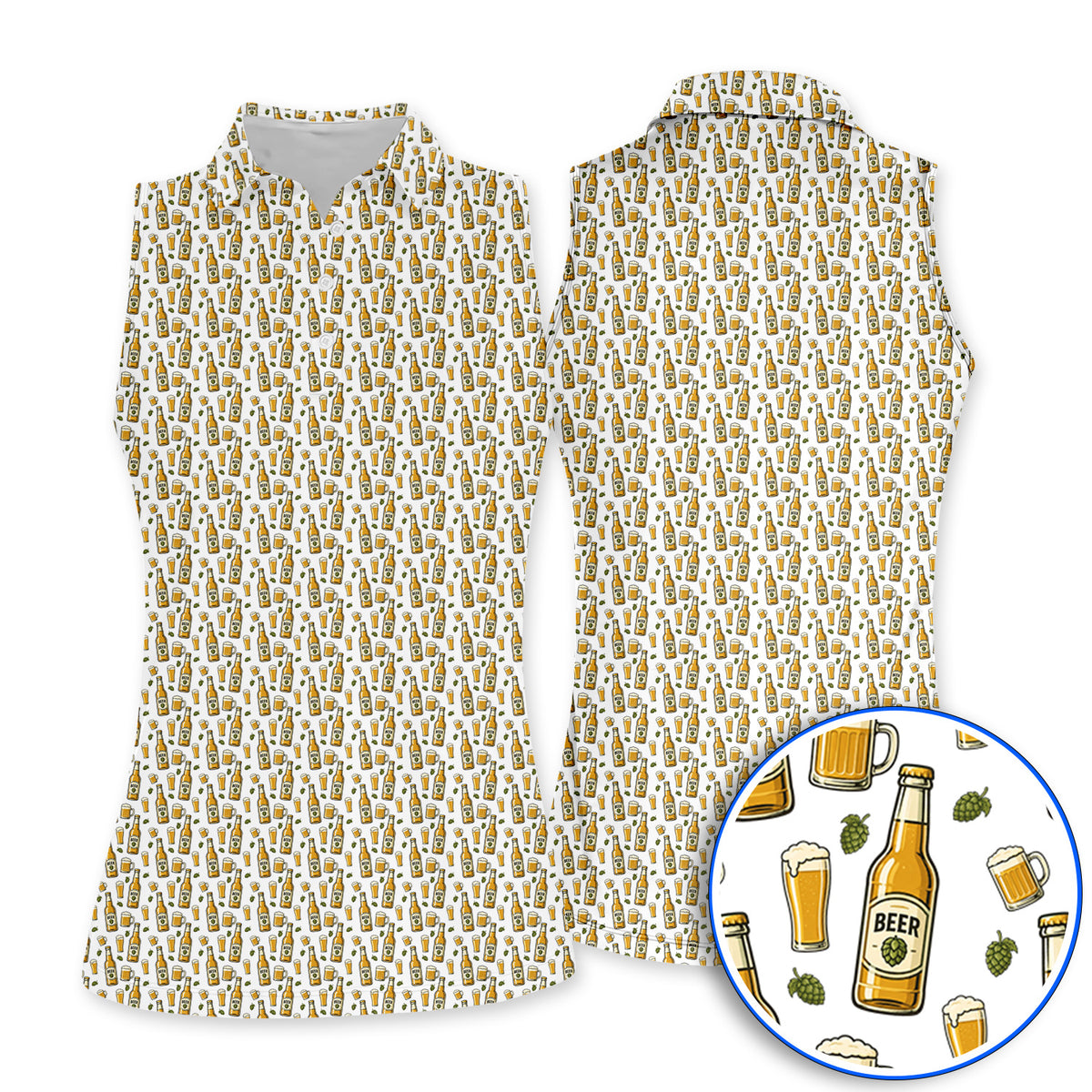 Beer Pattern Golf Shirt, Funny Beer Golf Polos, Golf Gift For Beer Lovers