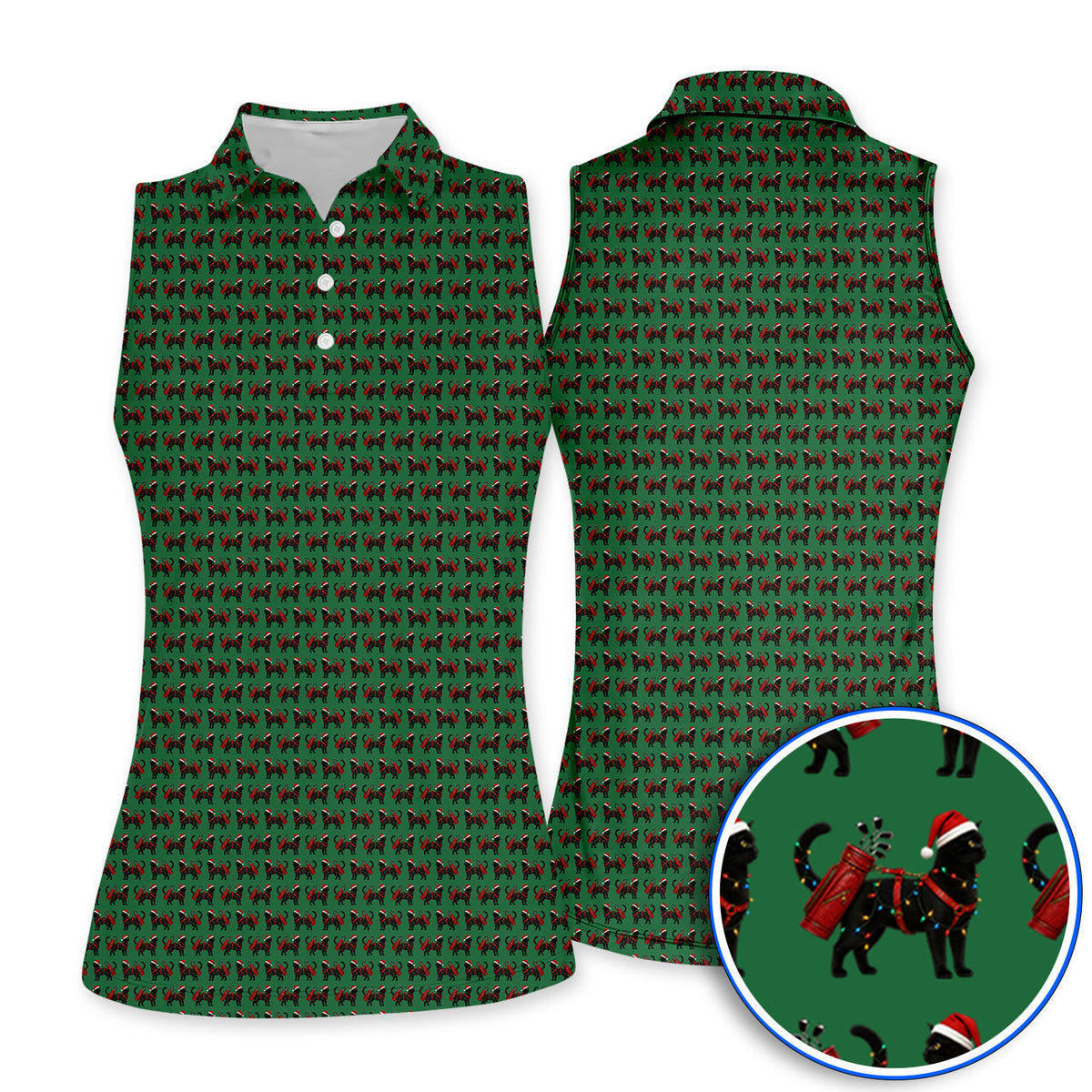 Black Cat Christmas Golf Shirt, Crazy Cats Golf Polos For Xmas Holiday, Golf Gift For Cat Loving Golfer