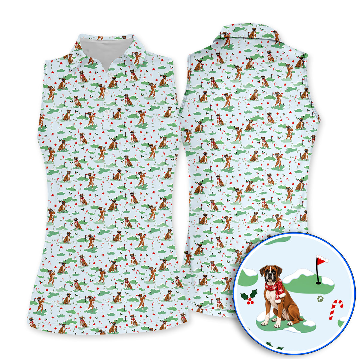 Funny Boxer Christmas Golf Shirt, Xmas Boxer Dog Pattern Golf Polos, Golf Gift For Golfer