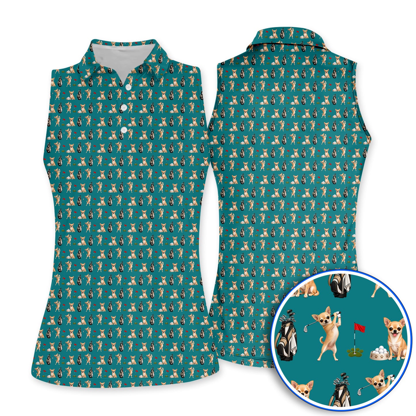 Chihuahua Golf Shirt, Cute Chihuahua Golf Pattern Polos for Dog Lovers, Funny Golf Gift For Golfer