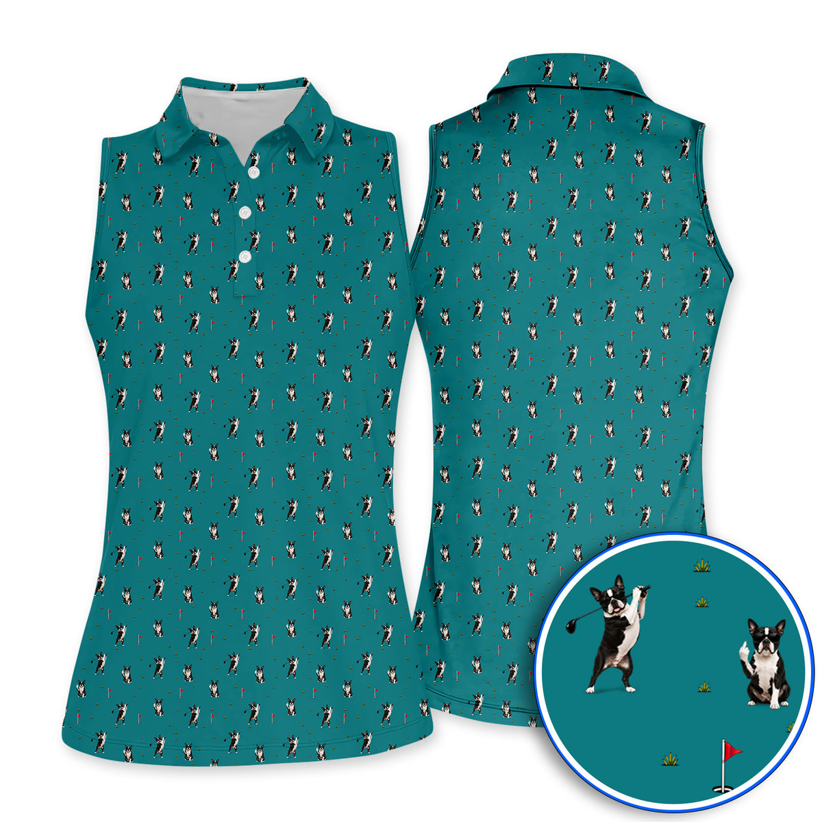 Boston Terrier Pattern Golf Shirt, Crazy Boston Terrier Golf Polos, Golf Gift For Golfer