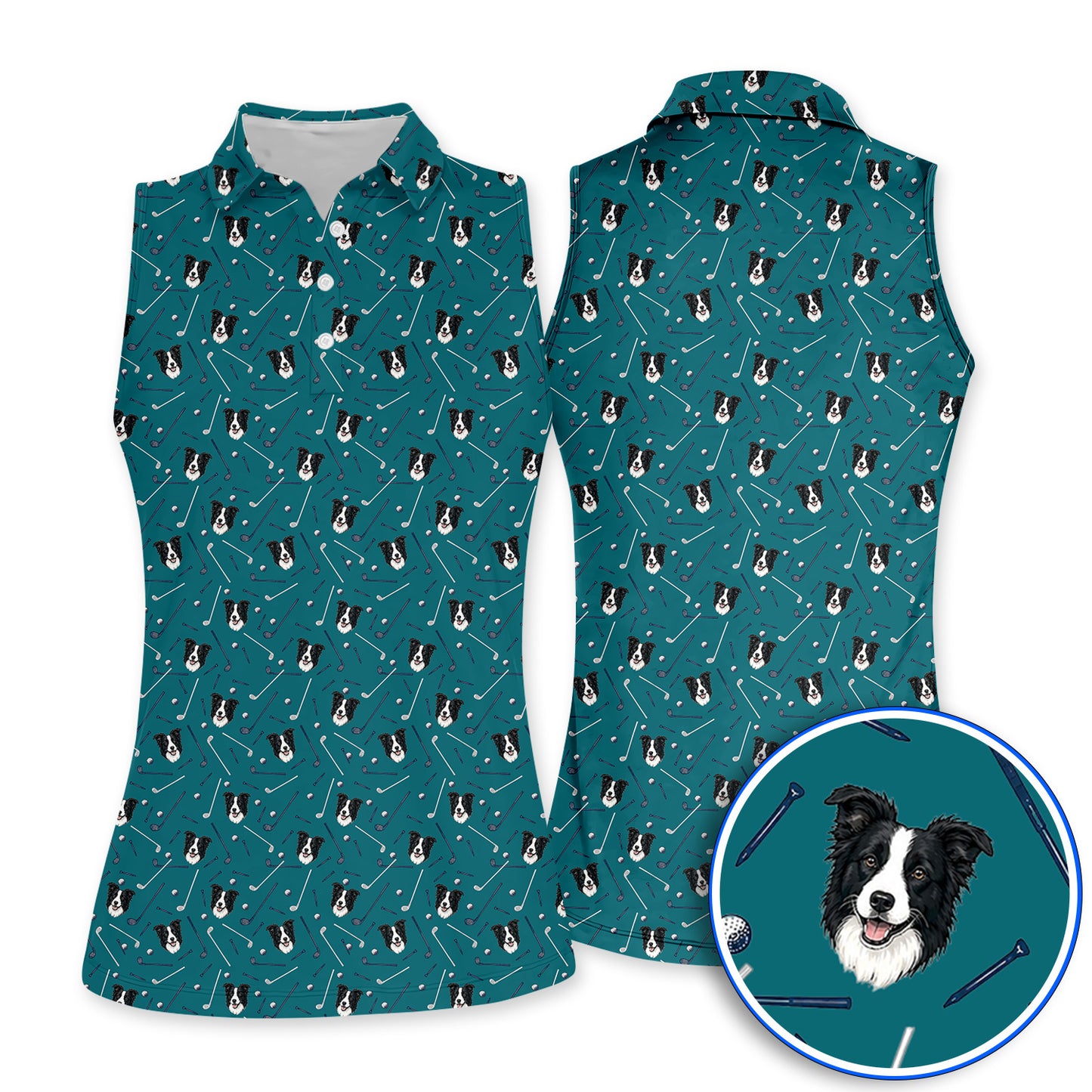 Funny Border Collie Golf Polos, Border Collie Pattern Golf Shirt for Dog Lovers, Golf Gift for Golfer