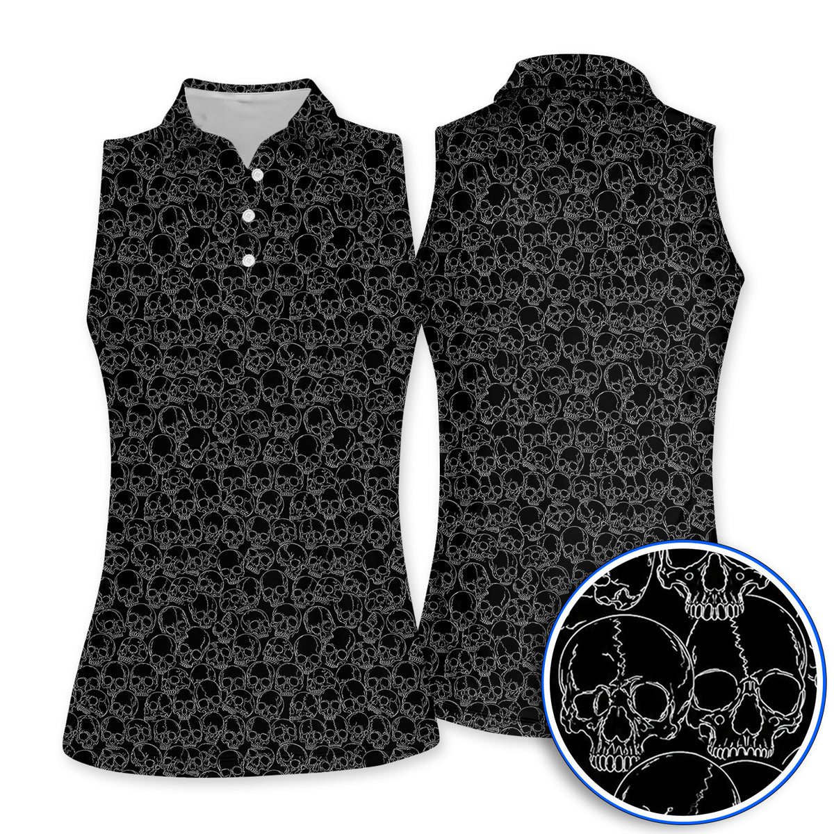 Skull Pattern Golf Polos, Skeleton Print Golf Shirt, Unique Golf Gift For Golfer