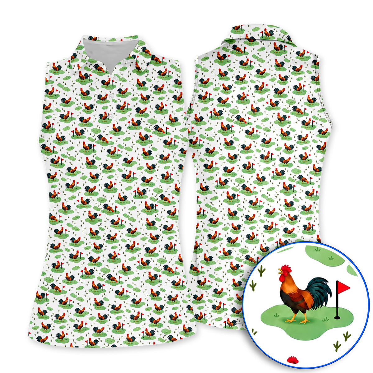 Crazy Rooster Golf Polos, Rooster Pattern Golf Shirt For Chicken Lovers, Golf Gift For Golfers