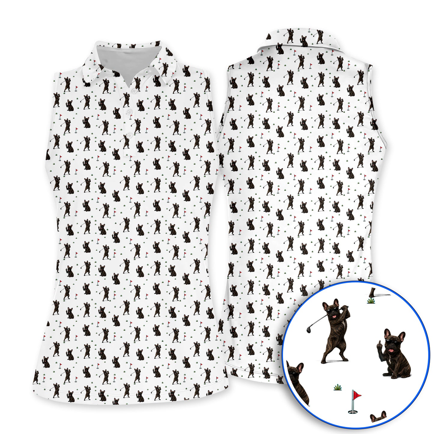 Frenchie Golf Shirt, French Bulldog Pattern Polos, Funny Golf Gift For Golfer
