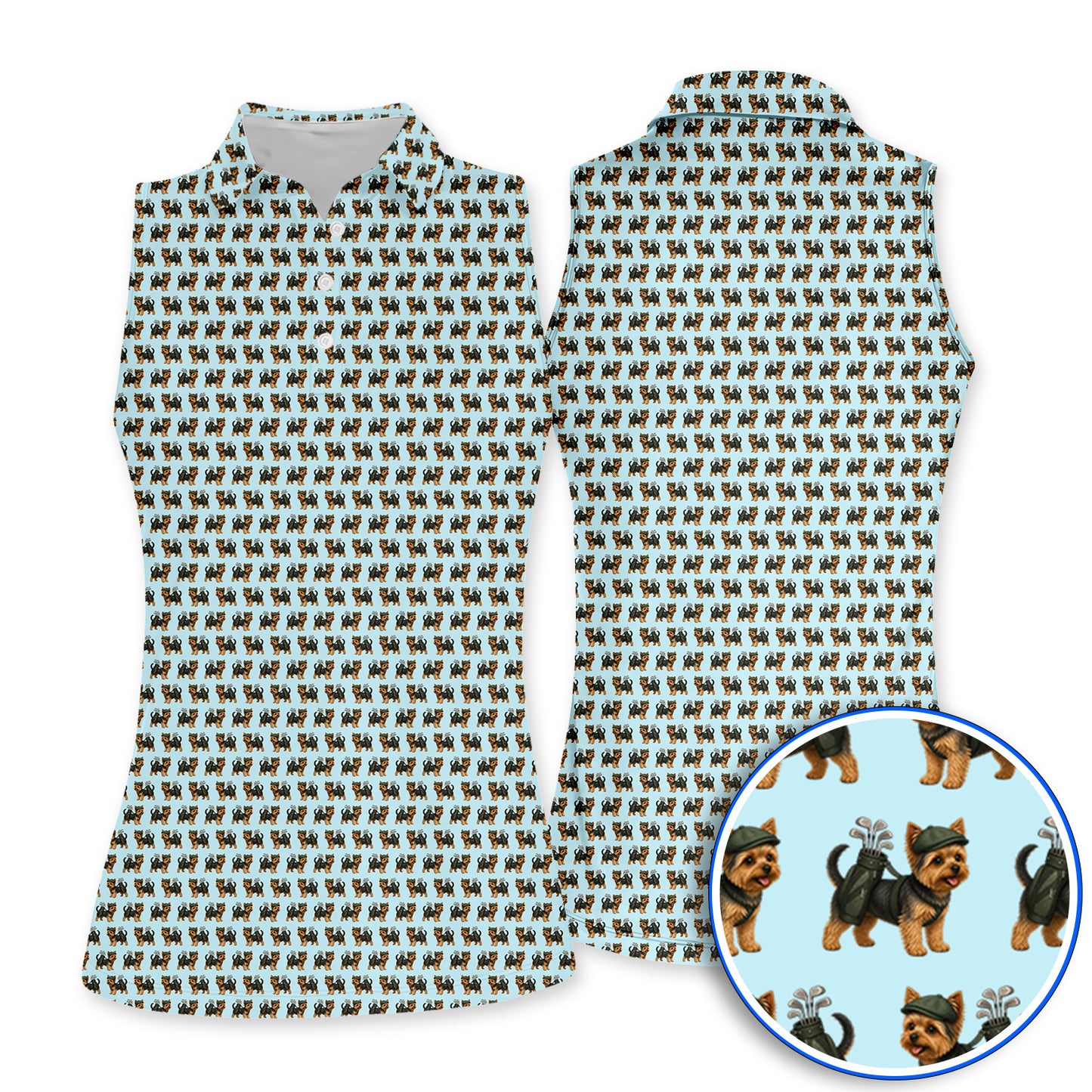 Yorkie Golf Pattern Golf Polos, Yorkshire Terrier Golf Shirt, Golf Gift For Golfer