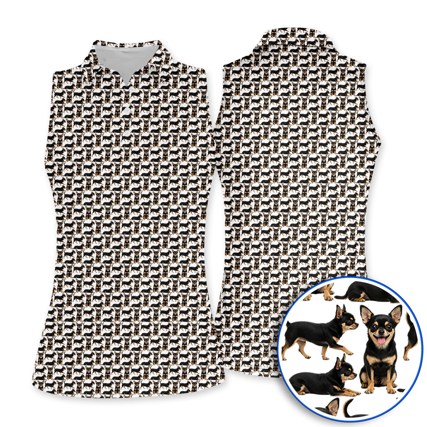 Funny Black Chihuahua Golf Shirt, Cute Chihuahua Golf Pattern Polos, Dog Lovers Golf Gift For Golfer