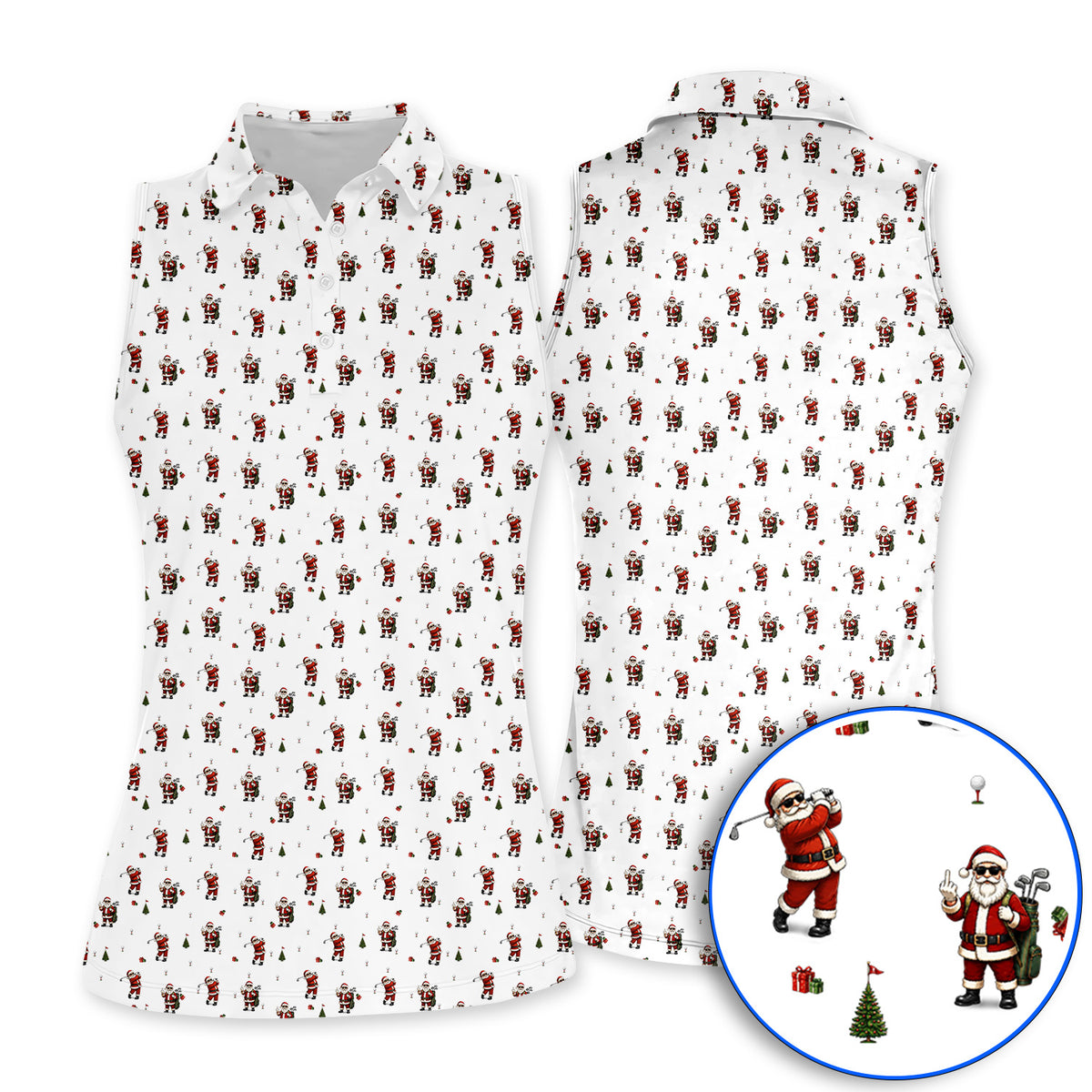 Funny Santa Pattern Golf Shirt, Xmas Golf Shirt For Golfers, Christmas Golf Gift For Holiday
