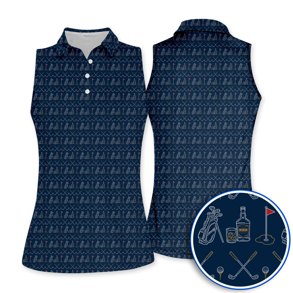 Bourbon Golf Shirt, Whiskey & Golf Club Pattern Polos, Classic Gift For Bourbon Loving Golfers