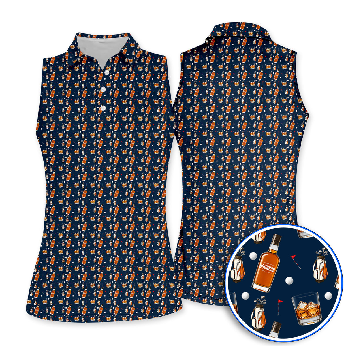 Bourbon Whiskey Golf Polos, Golf & Bourbon Pattern Shirt, Unique Gift For Whiskey Loving Golfers