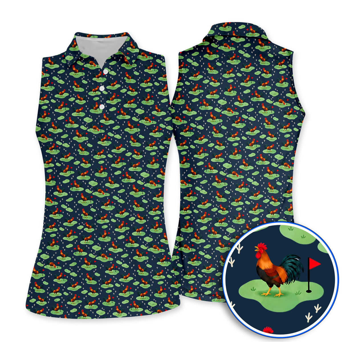 Crazy Rooster Golf Polos, Rooster Pattern Golf Shirt For Chicken Lovers, Golf Gift For Golfers