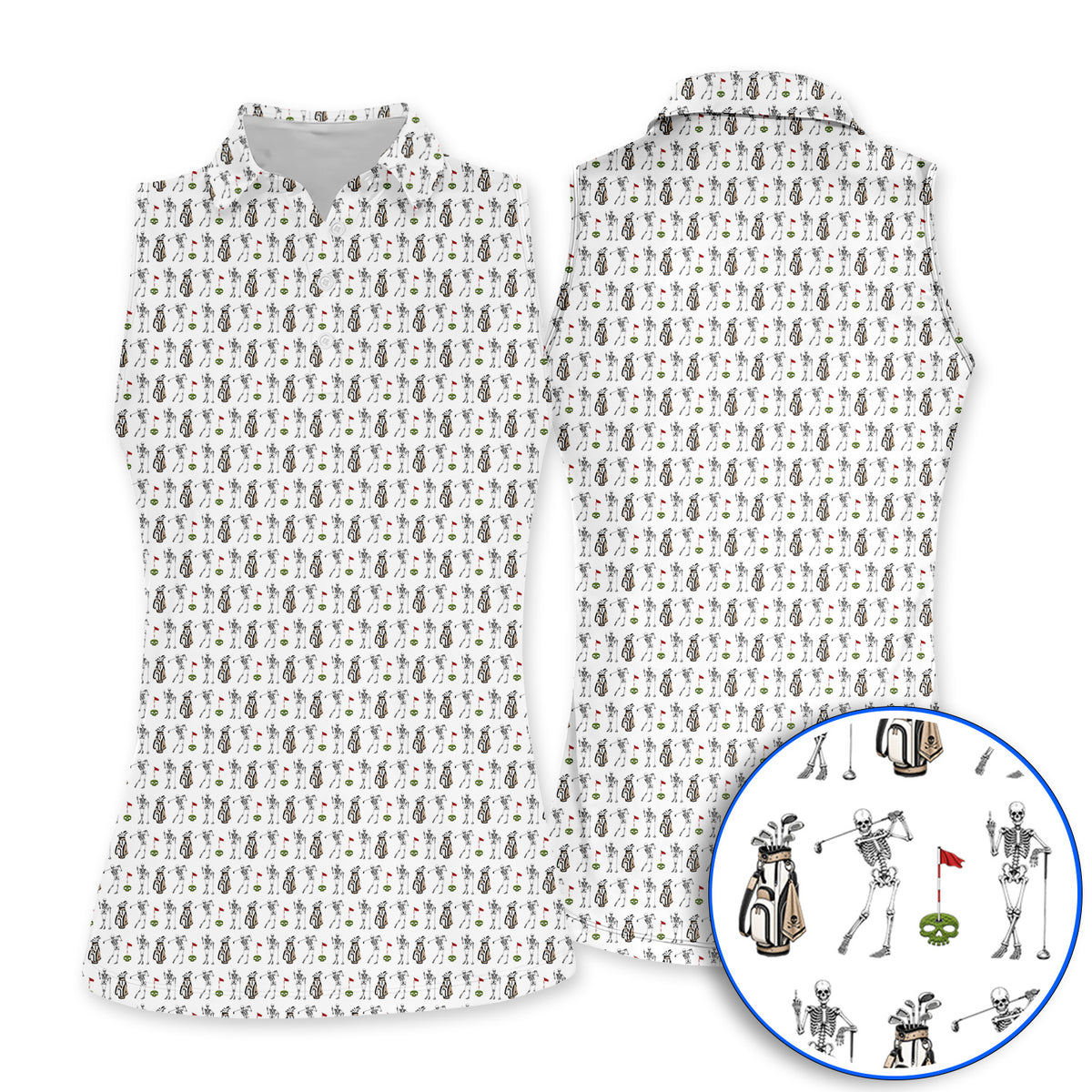 Skeleton Pattern Golf Polos, Funny Skeleton Golf Shirt, Golf Gift For Golfer