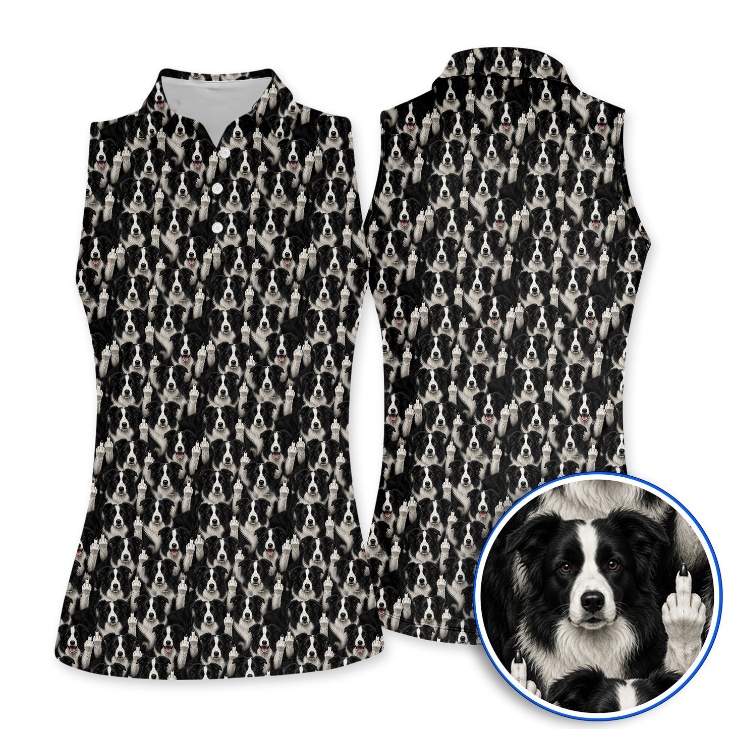 Crayzy Border Collie Golf Shirt, Border Collie Pattern Golf Polos for Golfer, Dog Lovers Golf Gift