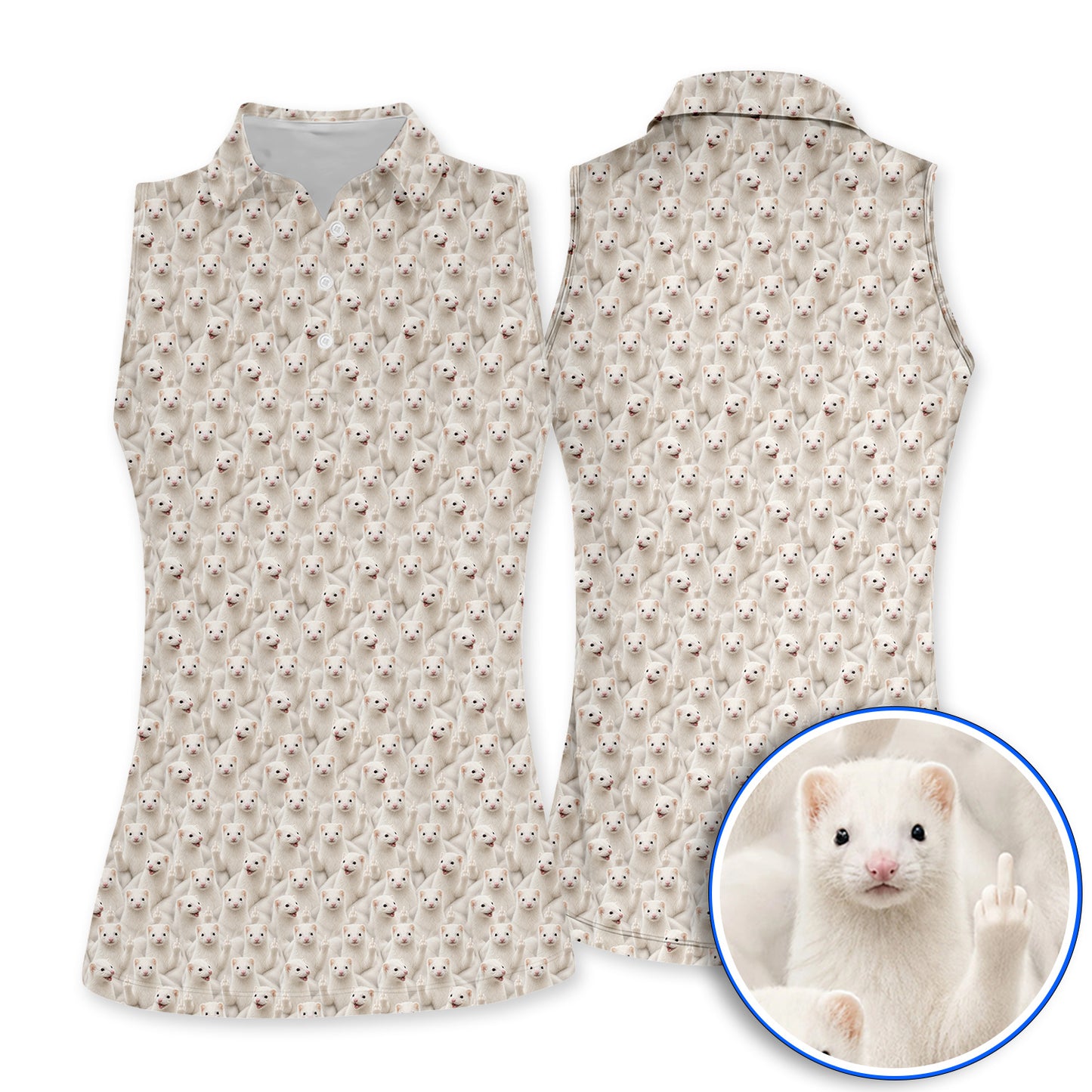 White Ferret Pattern Golf Polos, Funny Ferret Golf Shirt, Golf Gift For Golfer