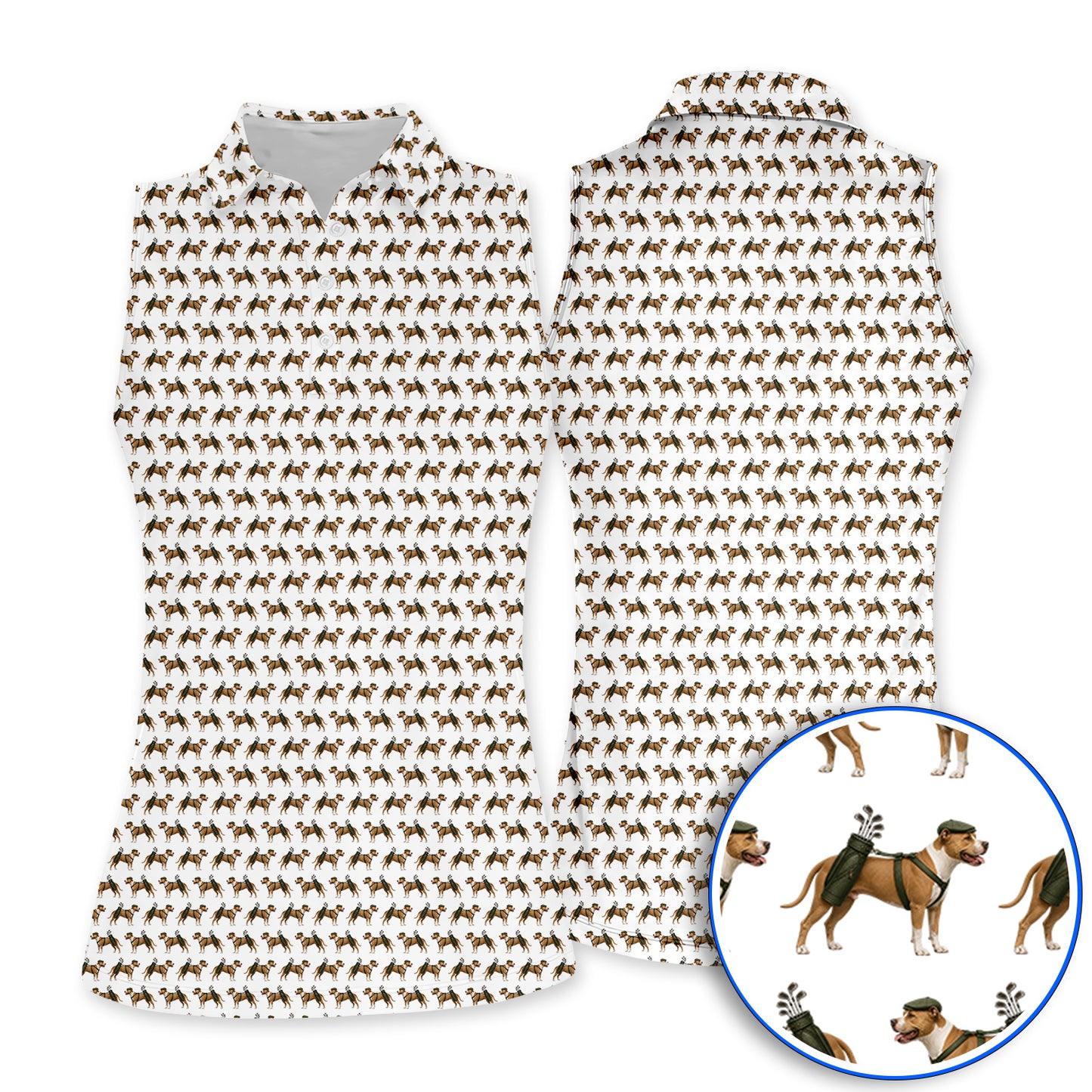 Funny Pit Bull Terrier Golf Polos, Pit Bull Pattern Golf Shirt, Golf Gift for Dog Lovers
