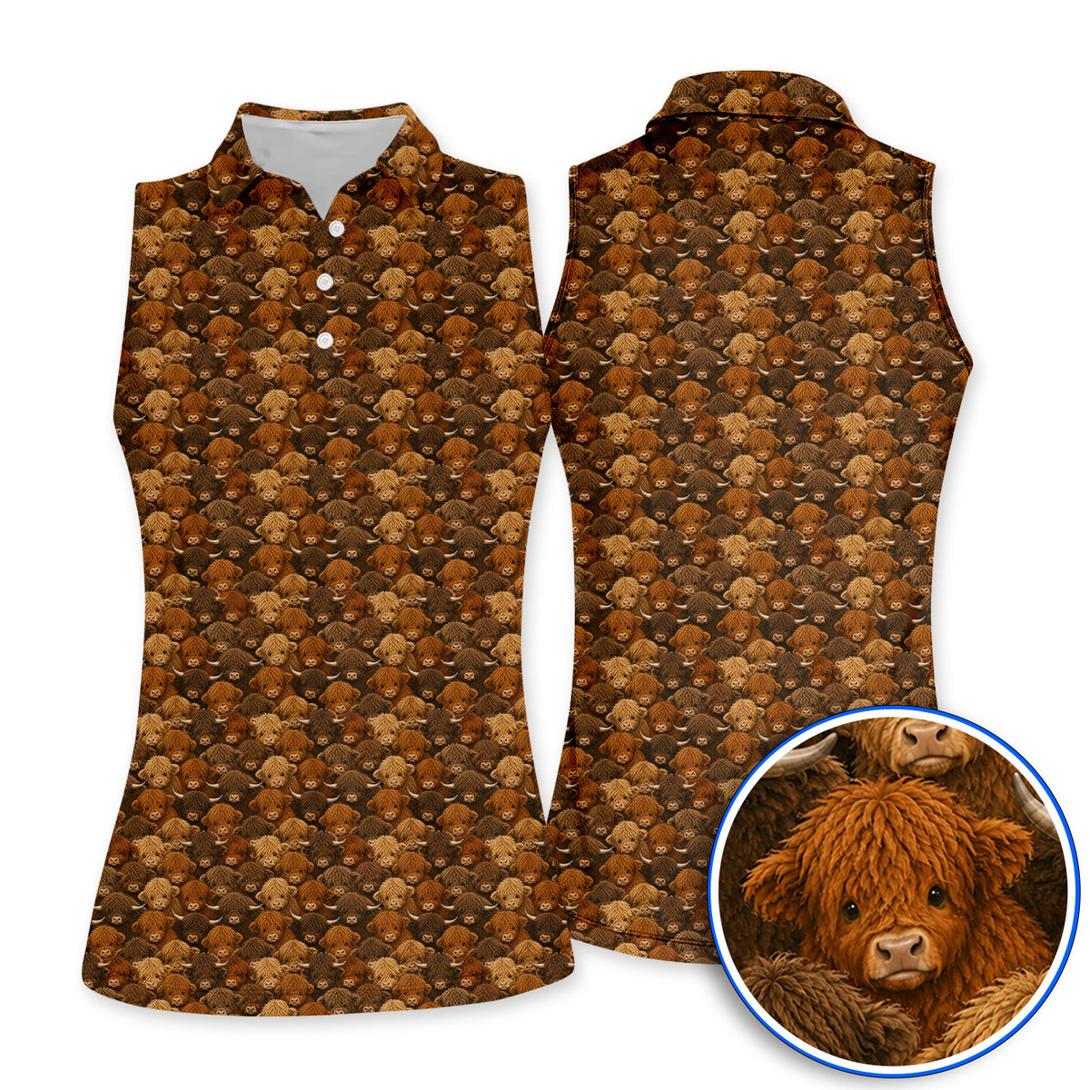 Highland Cow Pattern Golf Polos, Crazy Golf Gift For Golfer, Highland Cow Golf Shirt