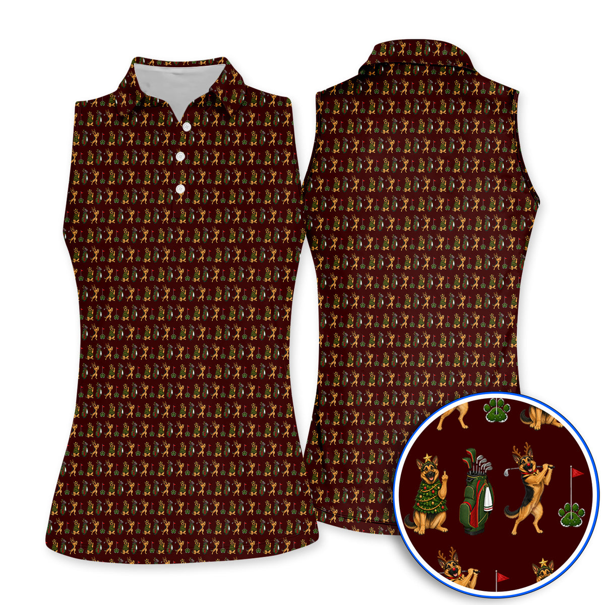 German Shepherd Christmas Golf Shirt, German Shepherd Pattern Golf Polos, Xmas Golf Gift For Golfer