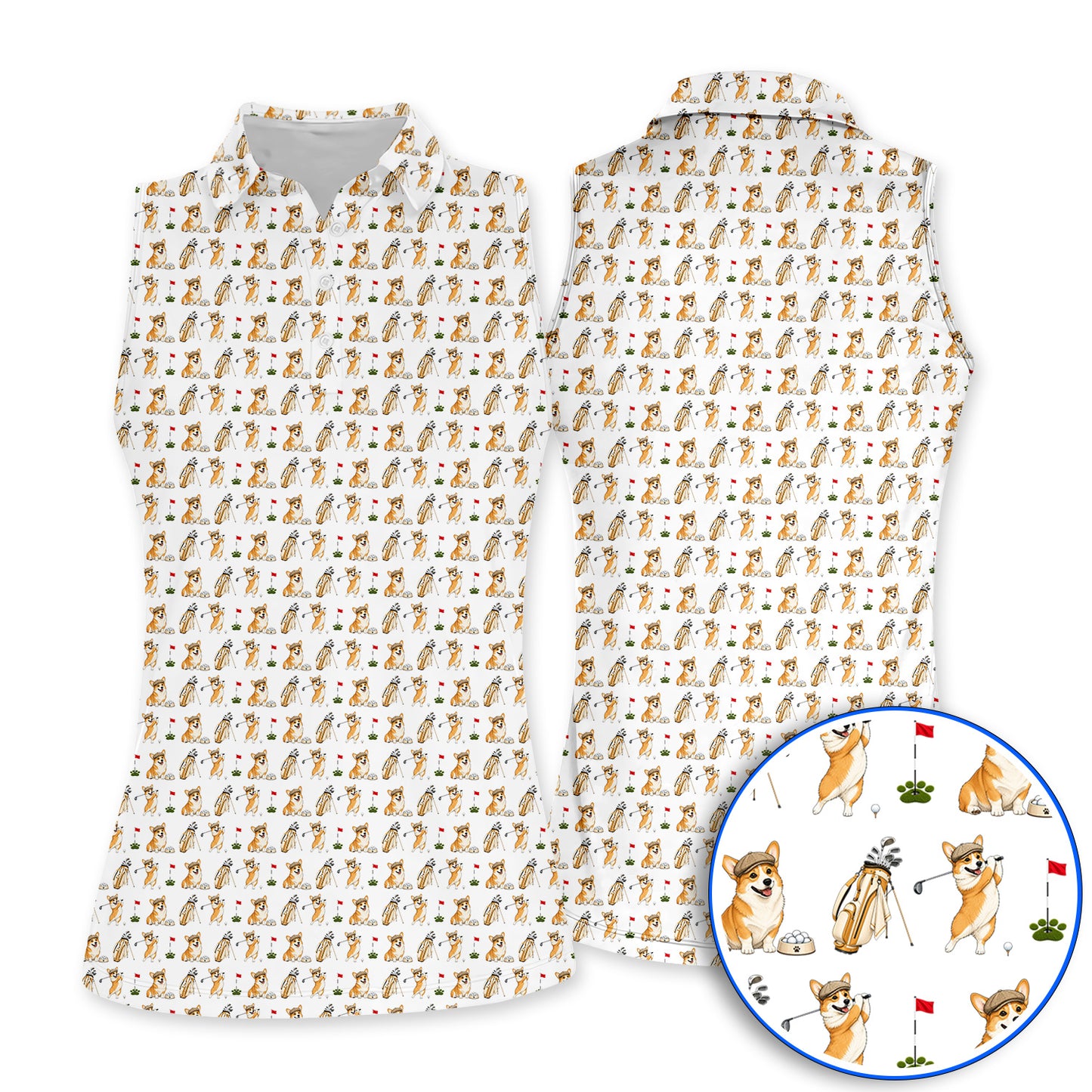 Funny Corgi Golf Shirt, Corgi Pattern Golf Polos, Dog Lover Golf Gift